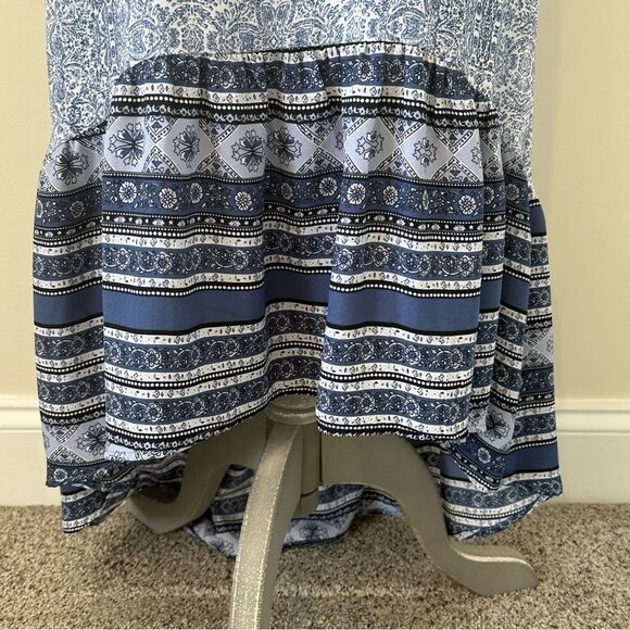 Knox Rose Blue Tiered Ruffled Dress Sundress SZ S Flowy Feminine Lightweight - Picture 3 of 11